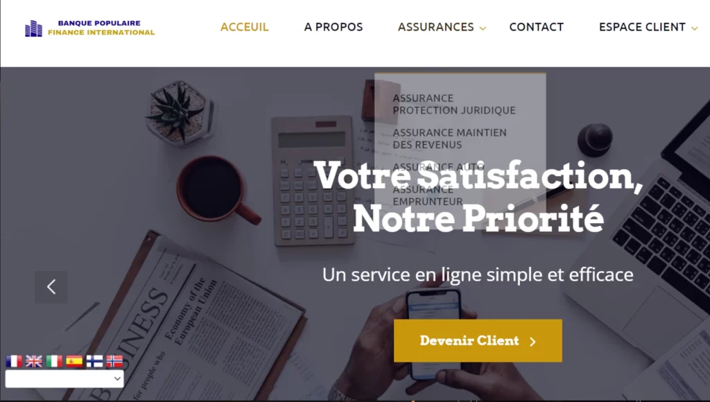 Banque populaire finance international, arnaque en ligne