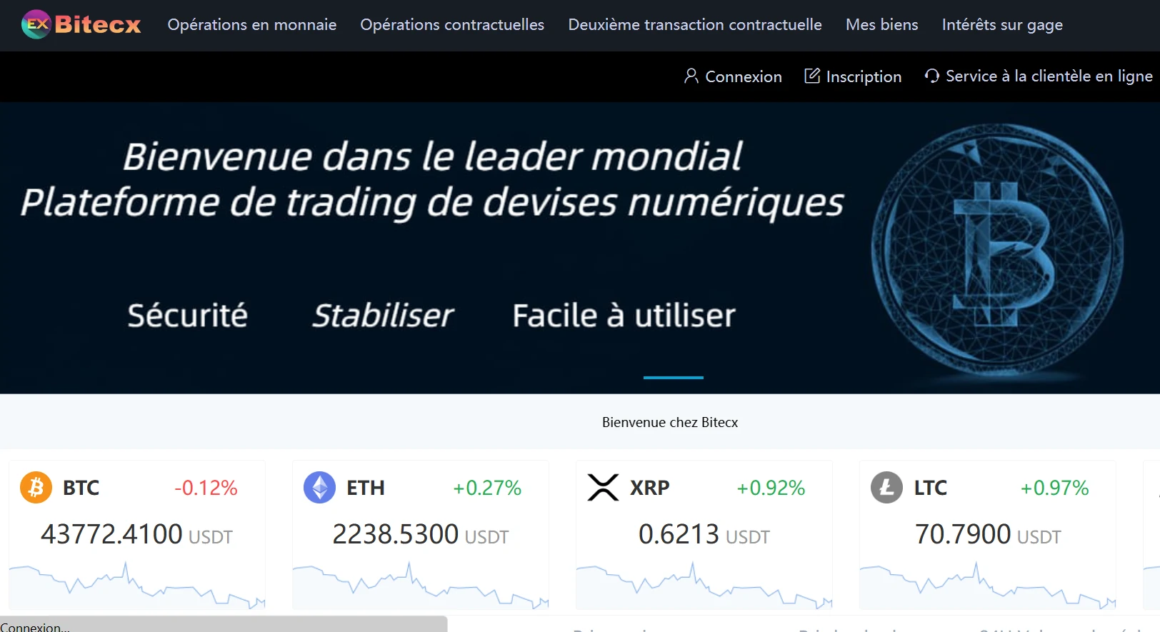 Capture d'écran du site Web de Bitecx