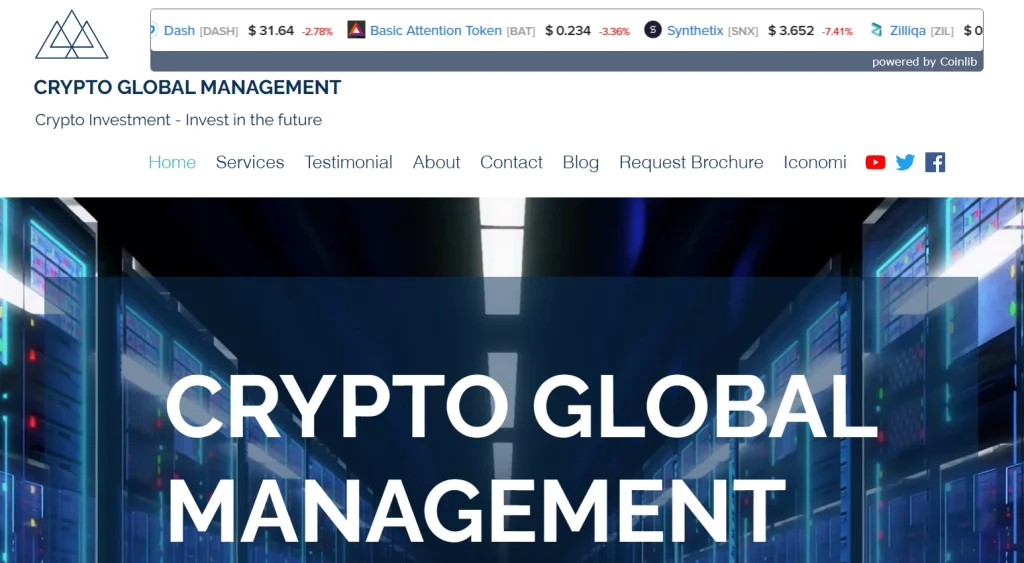 Interface du site Crypto Global Management