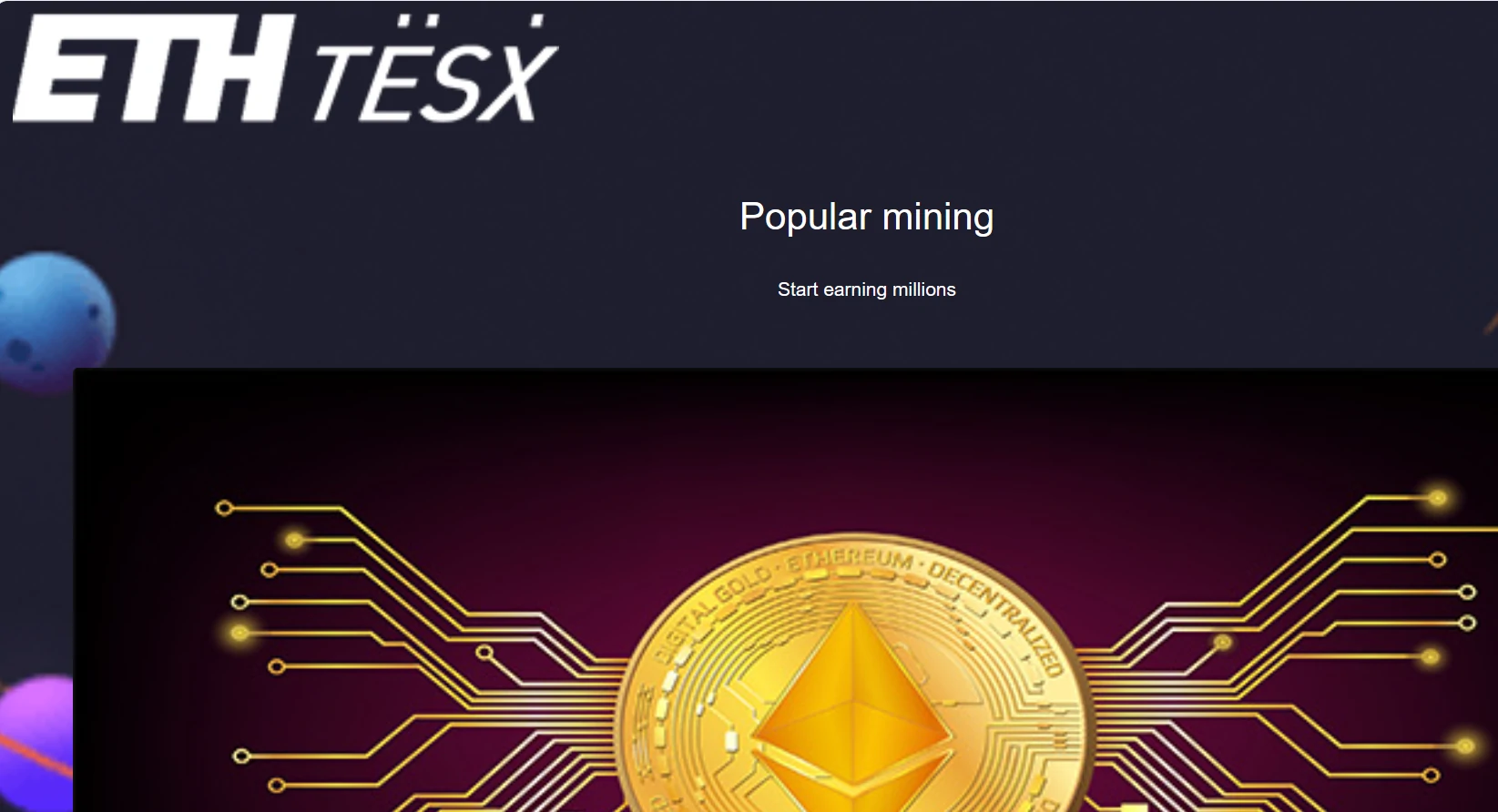 Capture d'écran du service de minage de crypto-monnaies Tesxcoin, arnaque ?