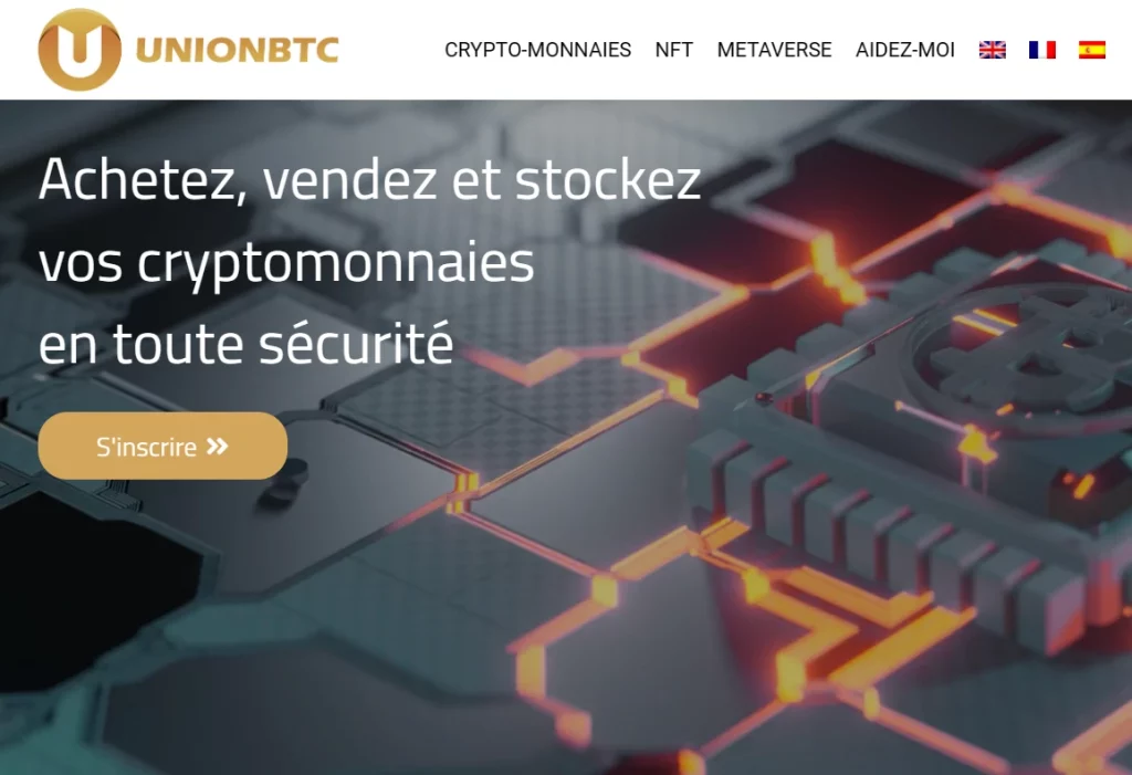 Image d'accueil du site douteux UnionBTC