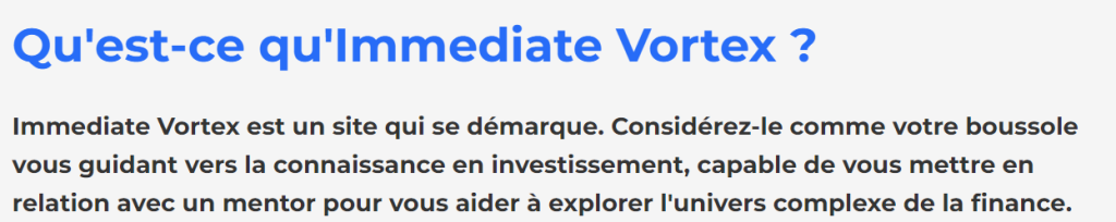 ImmediateVortex.io et sa boussole qui vous envoie sur l'arnaque, avis à fuir