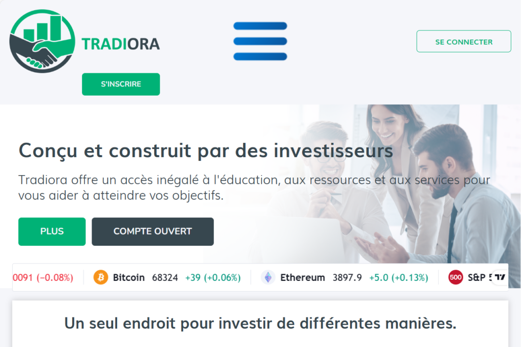 Site web de Tradiora pour illustrer son activité de trading