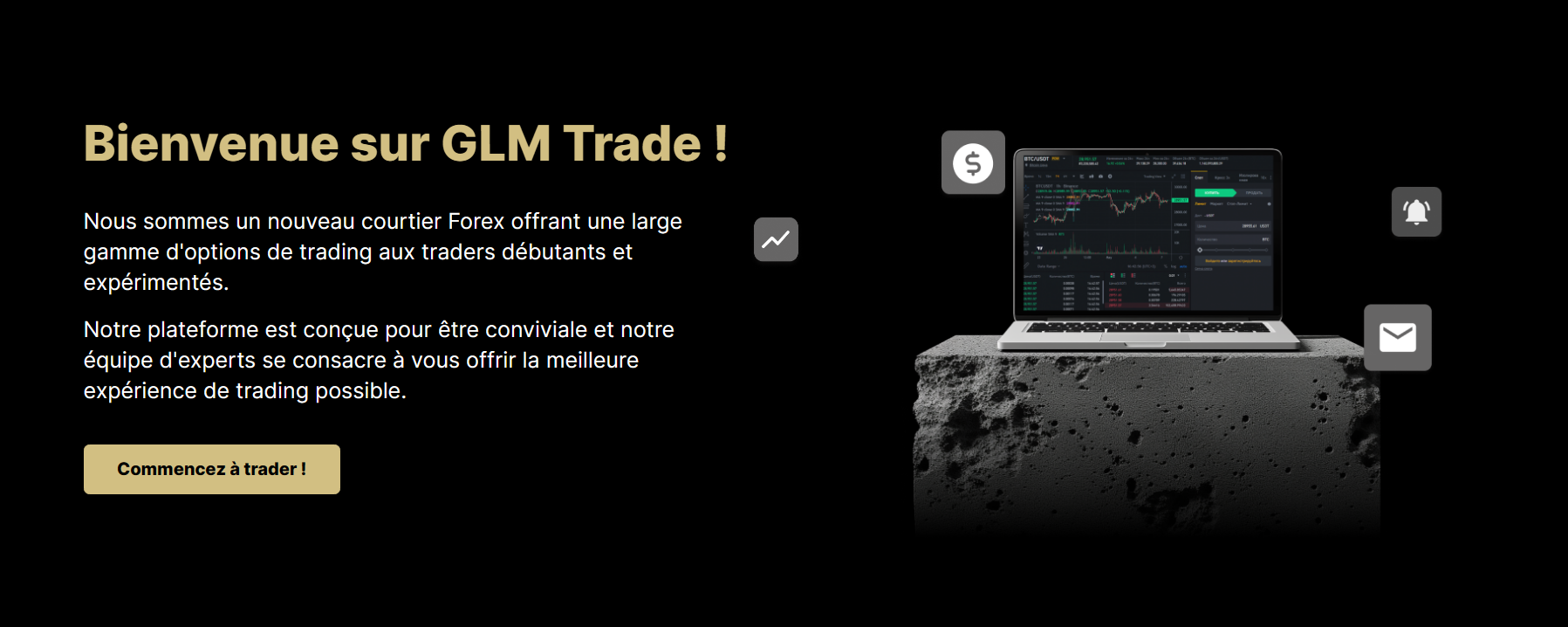 Graphique de trading sophistiqué utilisé par GLM Trade pour illustrer sa fausse technologie