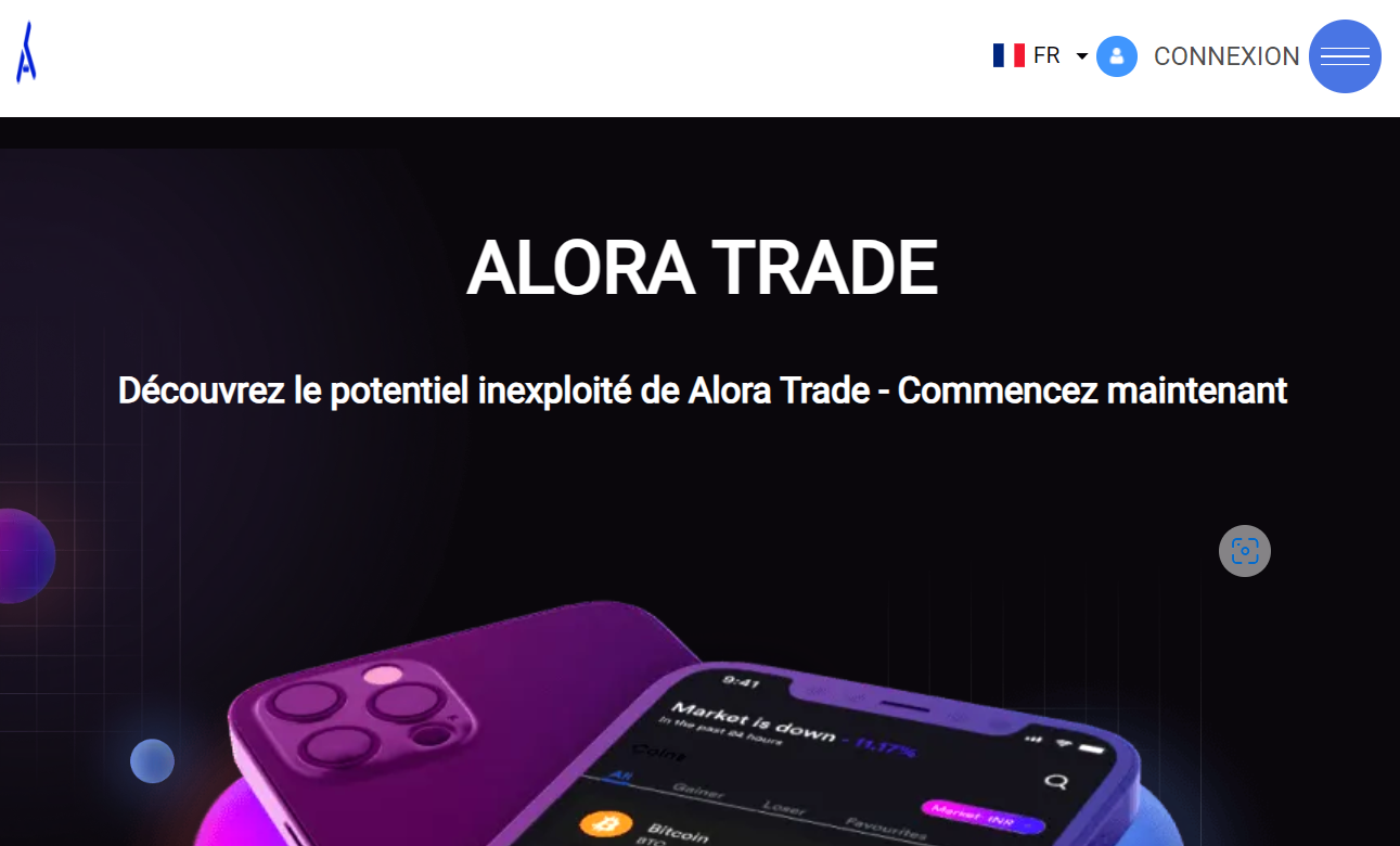 Slogans promotionnels de Alora Trade sur la page d'accueil