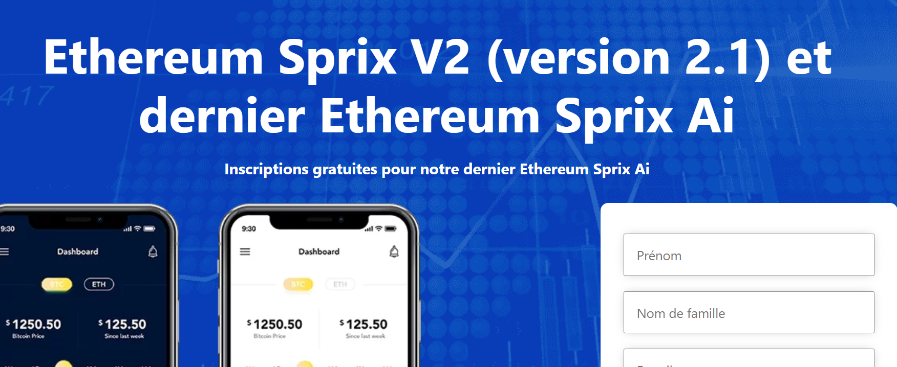 Interface de trading Ethereum Sprix V2