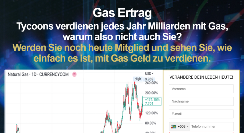 Contenu promotionnel vantant la rentabilité des investissements sur Gas Ertrag