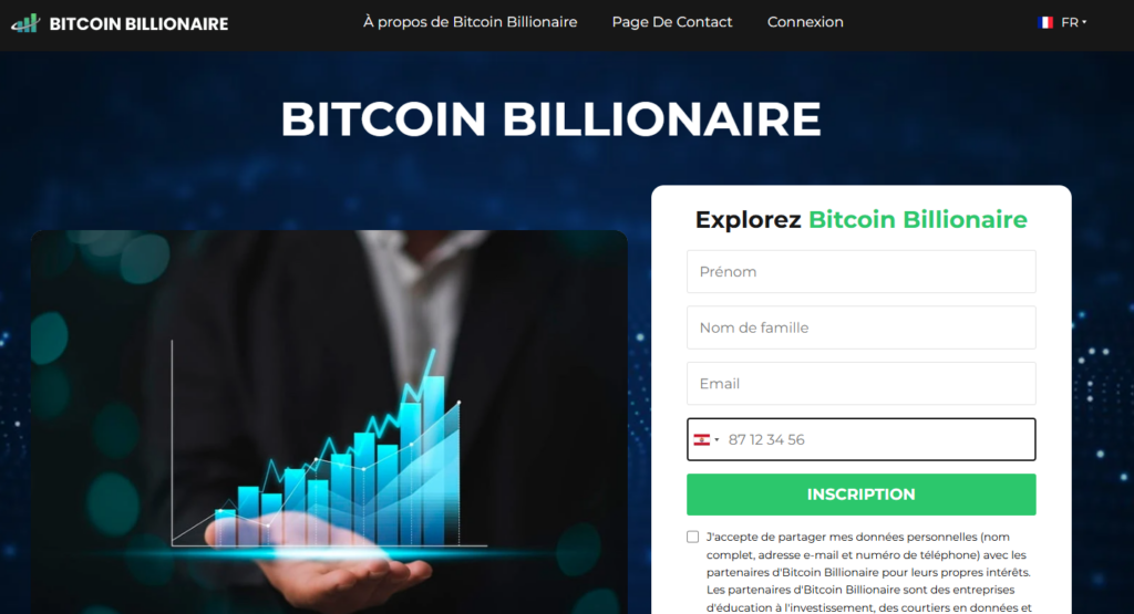 Personnes souriantes utilisant des ordinateurs pour le trading Bitcoin Billionaire