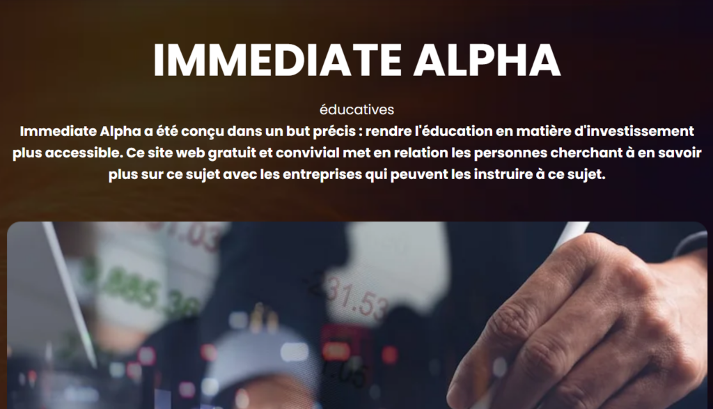 Stratégie visuelle du site Immediate Alpha pour attirer les utilisateurs