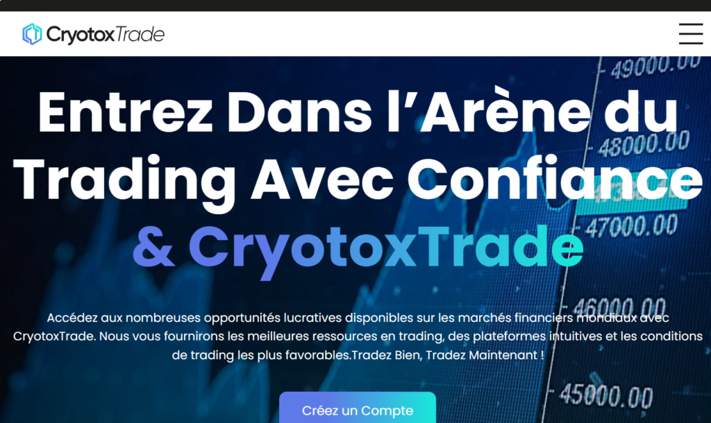 Processus d'ouverture de compte sur CryotoxTrade