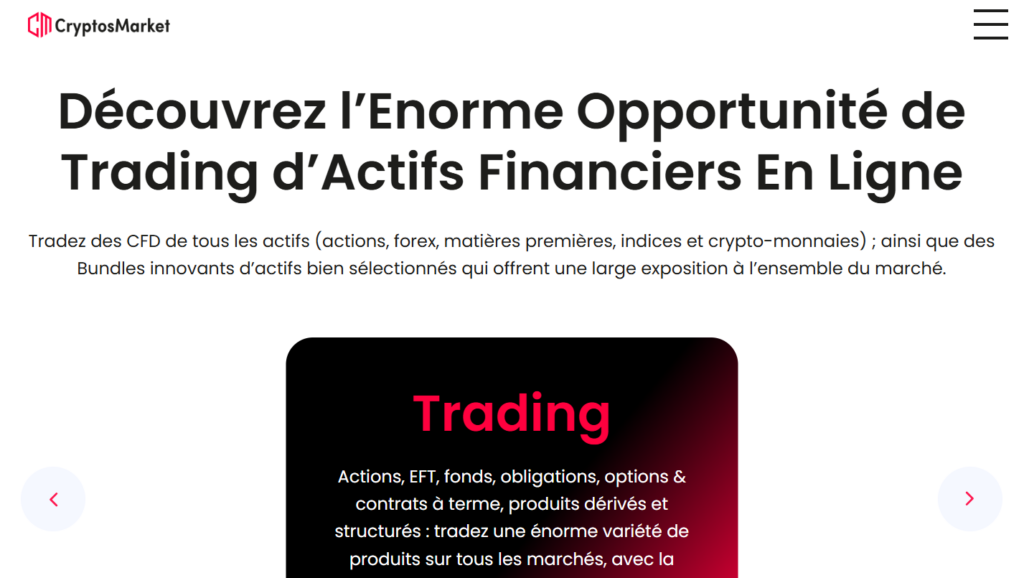 Interface de trading CryptosMarket