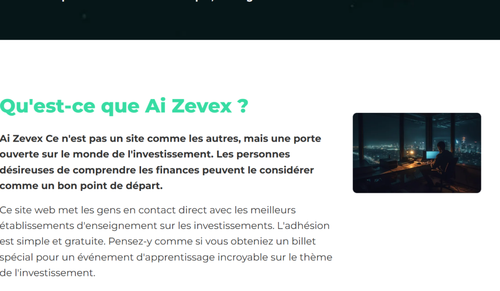 Interface du site Ai Zevex affichant une offre d'adhésion gratuite