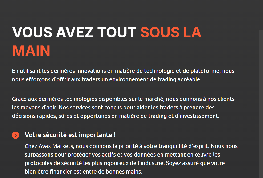 interface de trading WebTrader sur Avax Markets