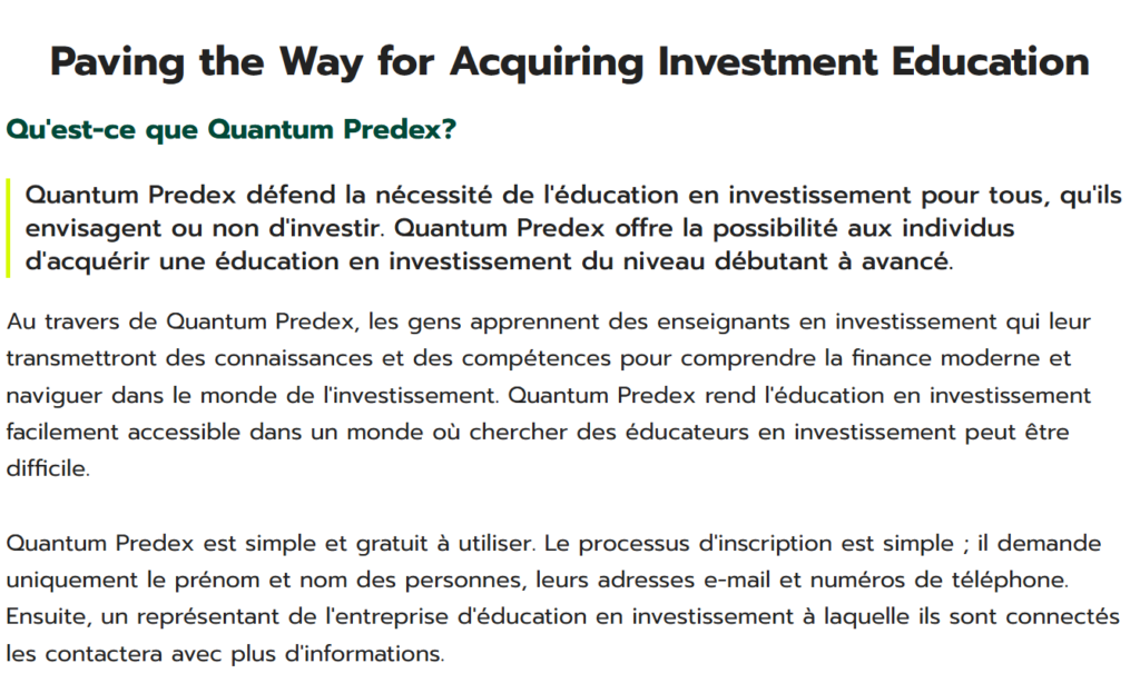 Quantum Predex arnaque – Preuves et éléments à surveiller avant d’investir