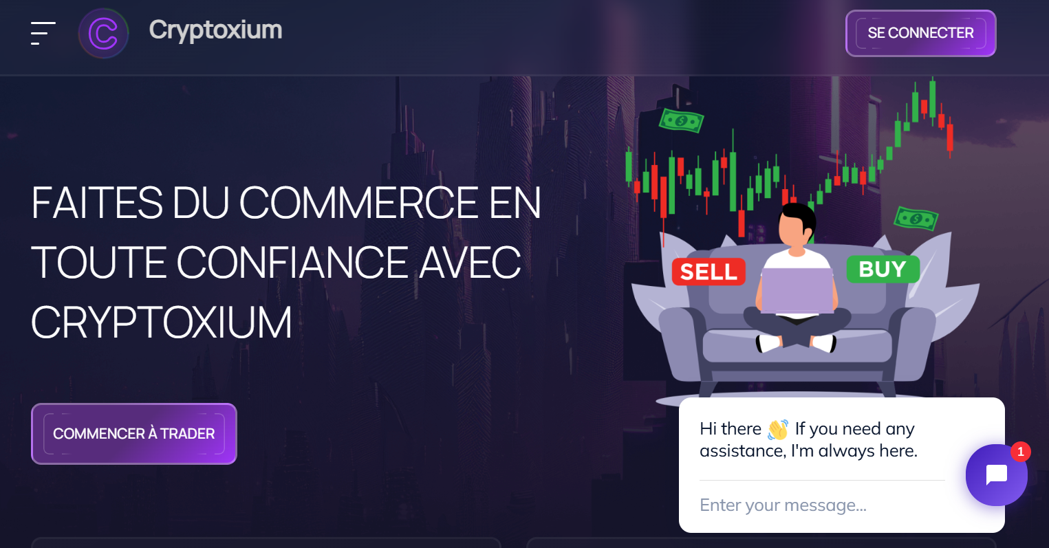 Page d'accueil de Cryptoxium avec des promesses marketing attractives - Cryptoxium avis